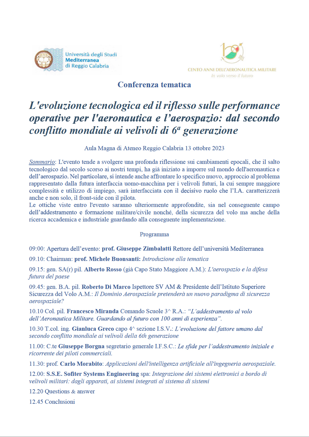 Conferenza Università Mediterranea 13 Ottobre2023